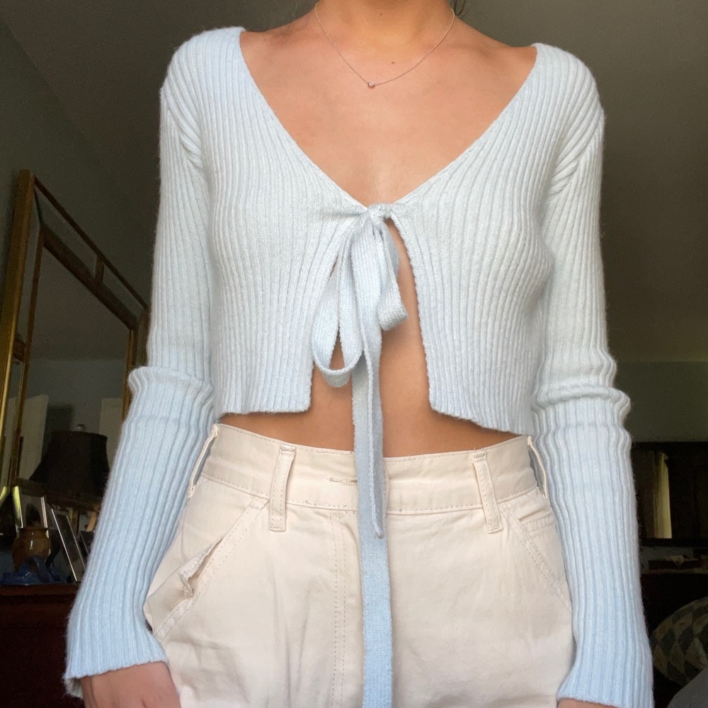 Hello Molly Light Blue Tie Sweater